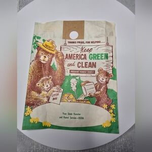 Vtg Keep America Green and Clean Prevent Forest Fires Smokey Bear Litter Bag